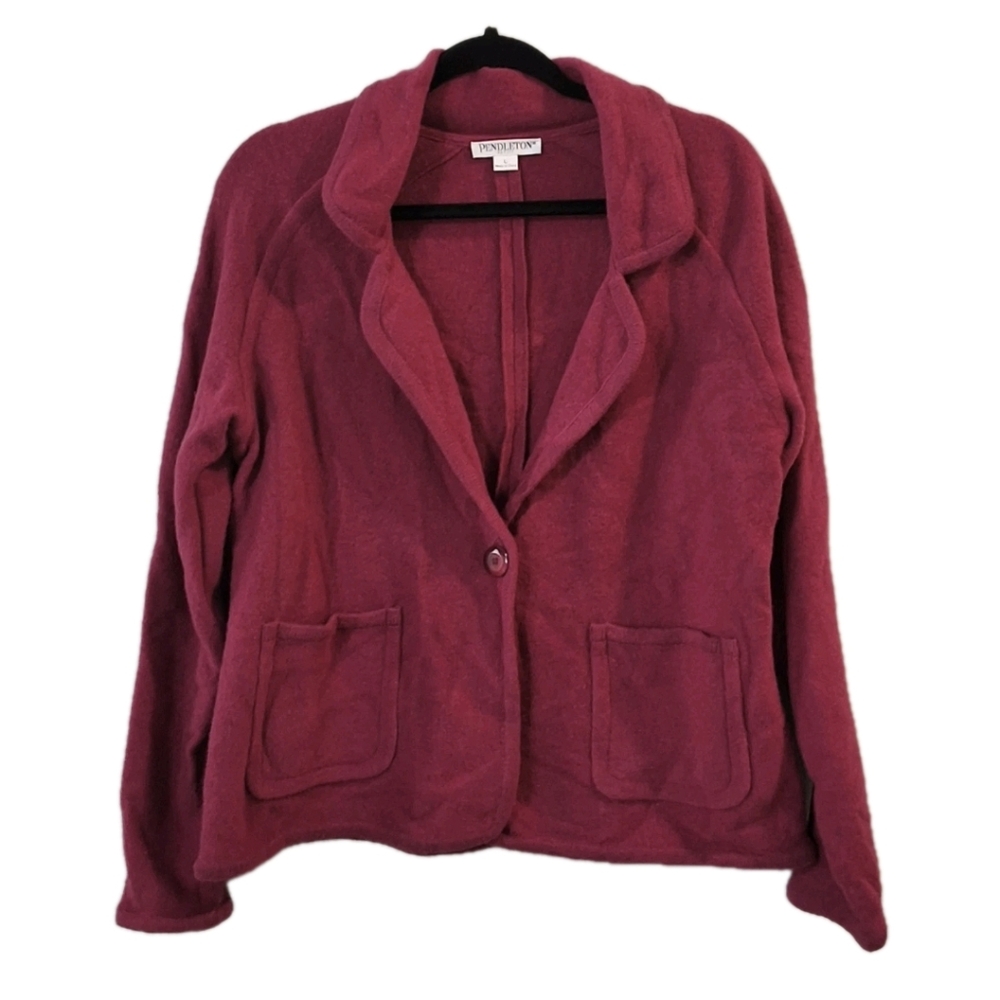 Pendleton Cardigan Sweater Women Petite Large Maroon Lamb Wool Jacket Fall Cozy